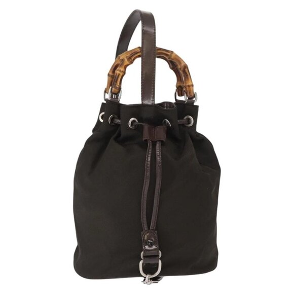 GUCCI Bamboo Hand Bag Nylon 2way Khaki Silver - Picture 2 of 16